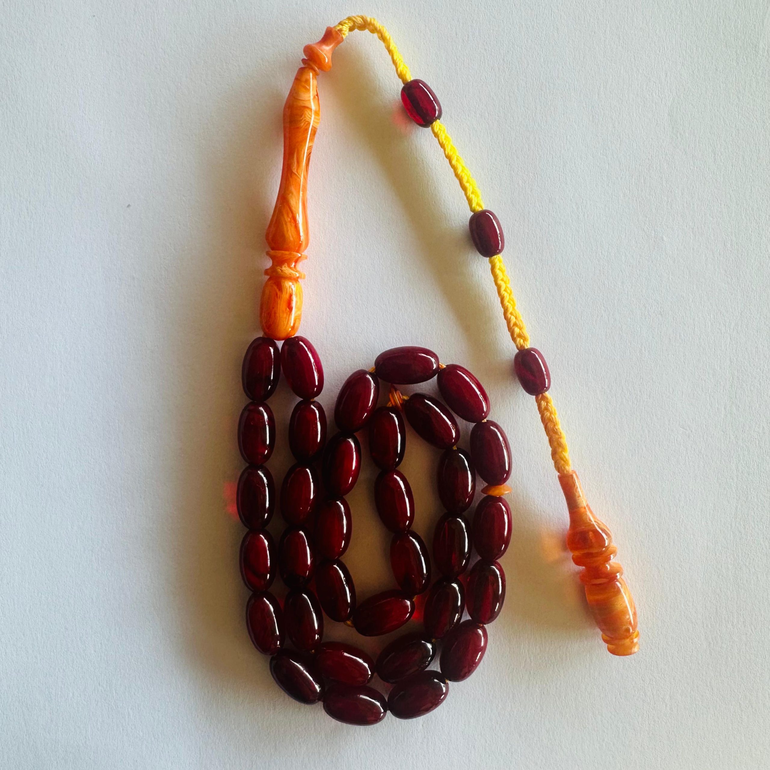 Örgü Sistem Püsküllü Sıkma Kehribar Tesbih