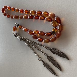 Bilek Boy 925 Ayar Gümüş Püsküllü Sıkma Kehribar Tesbih