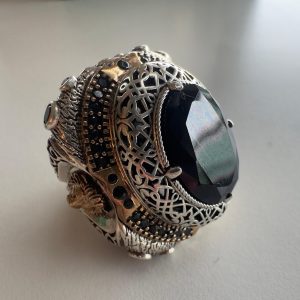 Siyah Mercan Taşlı Gümüş Yüzük