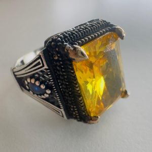 Kehribar Taşlı Gümüş Yüzük